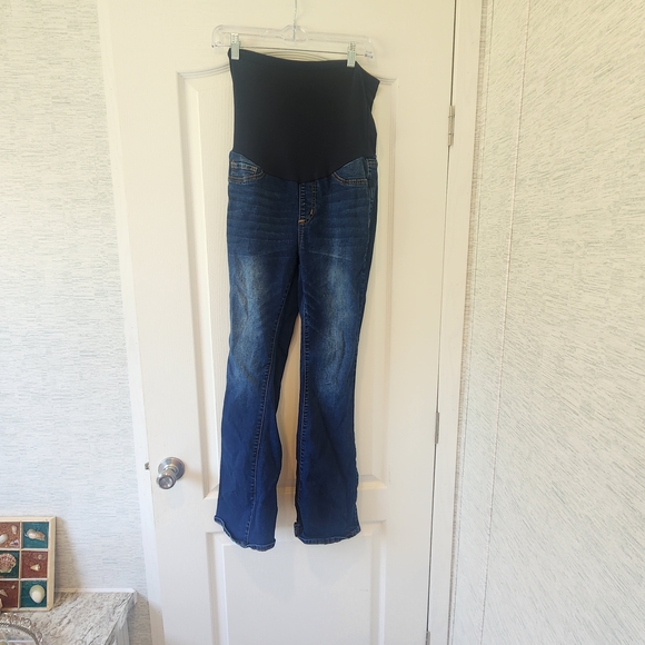 SONG Maternity Dark Blue Flare Jeans Size M Euc - Picture 1 of 4